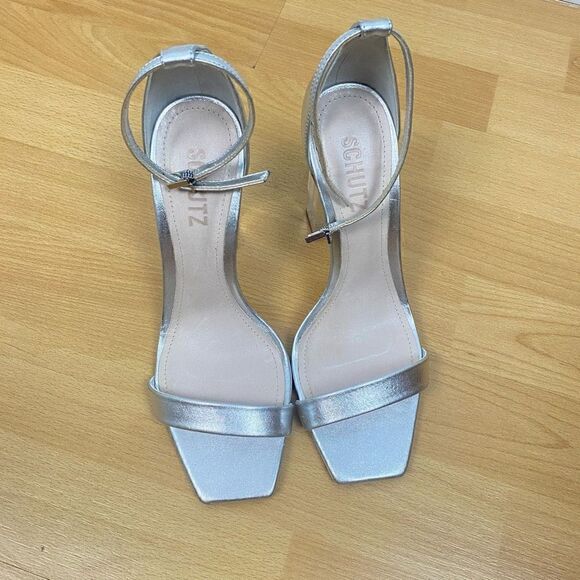 SCHUTZ Sanai Metallic Leather Heeled Sandals - Picture 4 of 9